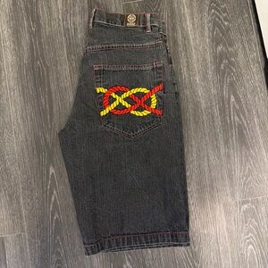 Noize Dark Gray Jean Shorts with Colorful Pocket Accent